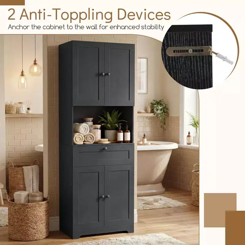 Armoire de cuisine garde-manger de 171 cm avec 4 portes, 1 tiroir, comptoir ouvert et étagère réglable