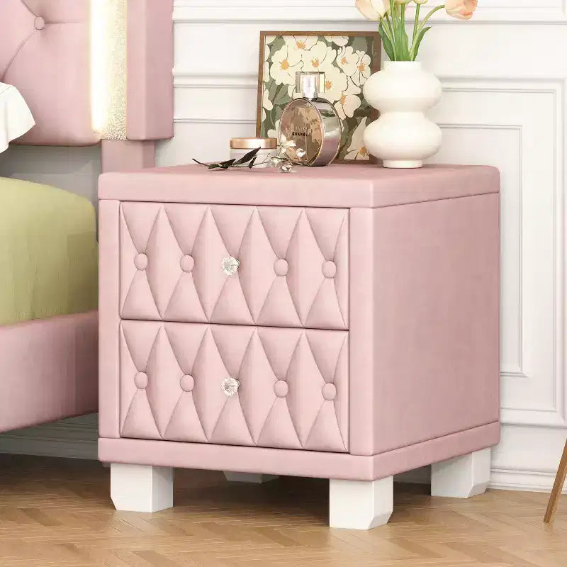 Elegant Velvet Luxury Velvet 2 Drawer Nightstand for Bedroom Living Room