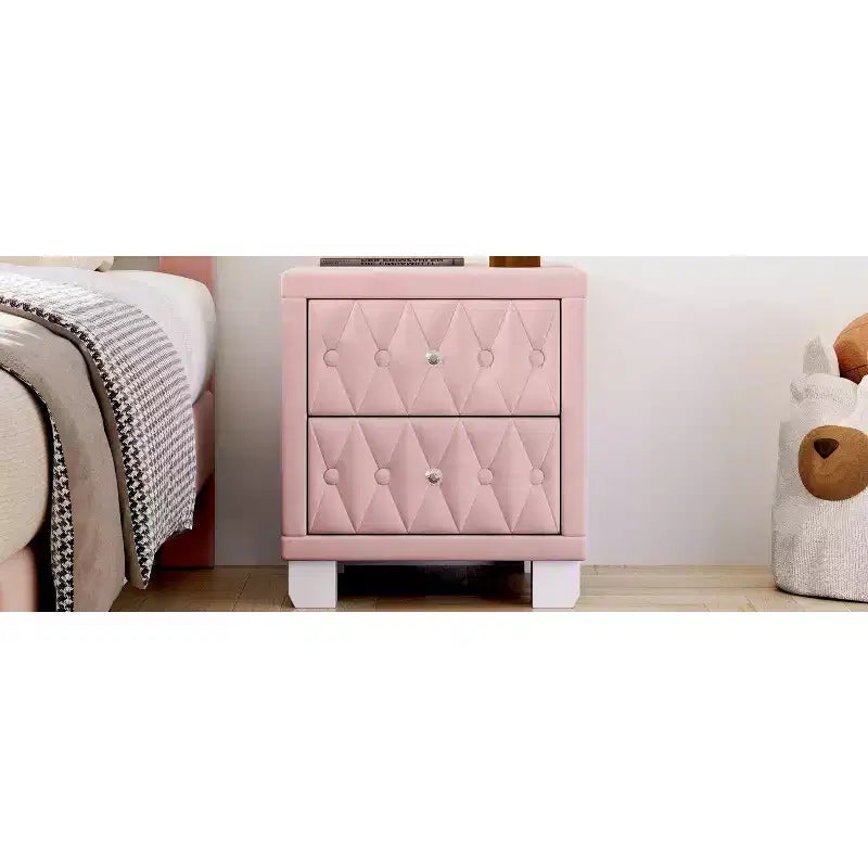 Table de chevet 2 tiroirs en velours élégant et luxueux pour chambre et salon