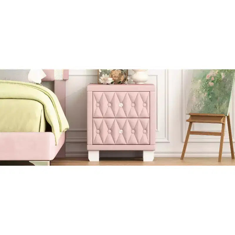 Table de chevet 2 tiroirs en velours élégant et luxueux pour chambre et salon