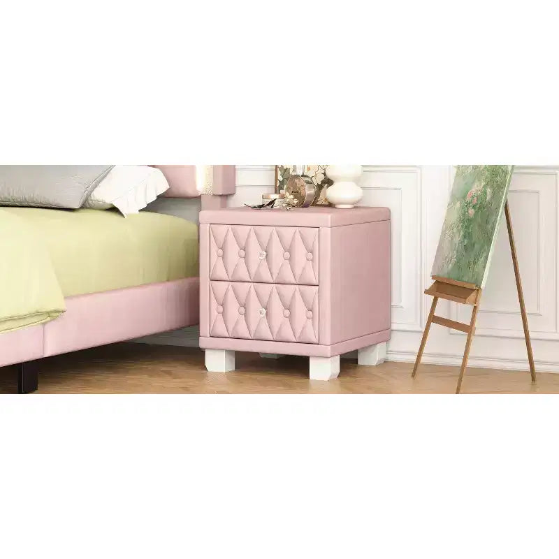 Table de chevet 2 tiroirs en velours élégant et luxueux pour chambre et salon
