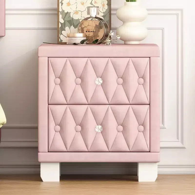 Table de chevet 2 tiroirs en velours élégant et luxueux pour chambre et salon