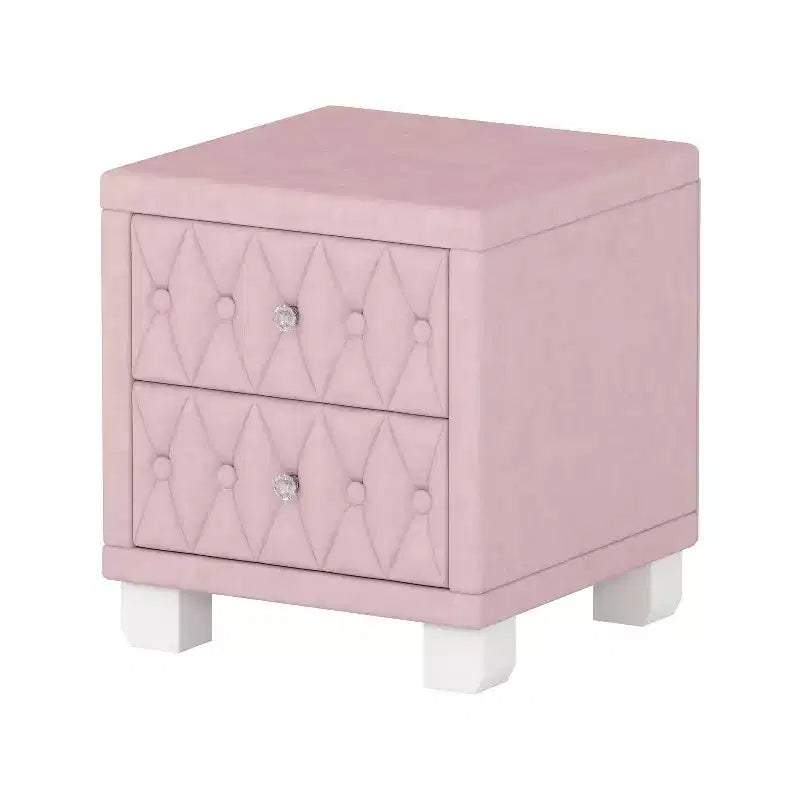 Table de chevet 2 tiroirs en velours élégant et luxueux pour chambre et salon