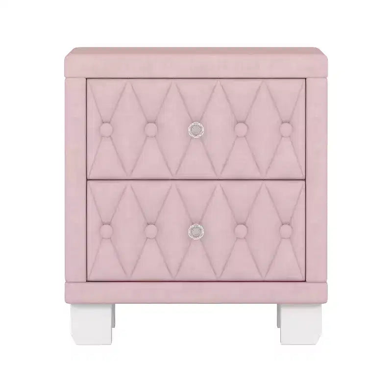 Table de chevet 2 tiroirs en velours élégant et luxueux pour chambre et salon