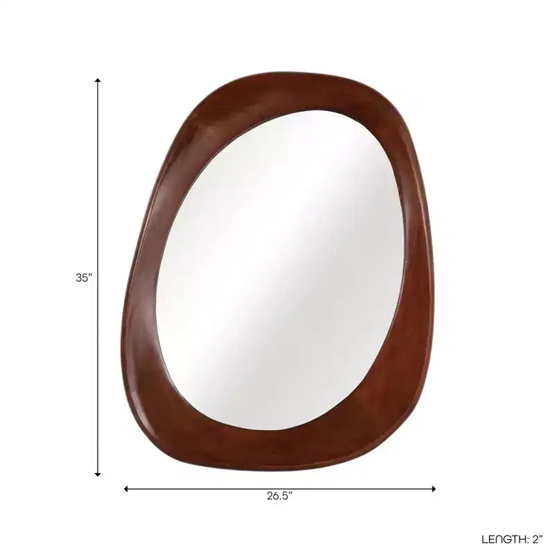 Miroir mural décoratif ovale en bois de manguier pour la décoration de chambre à coucher - Accent mural élégant pour dortoir, coiffeuse de chambre ou décoration de salon - 35, marron et beige