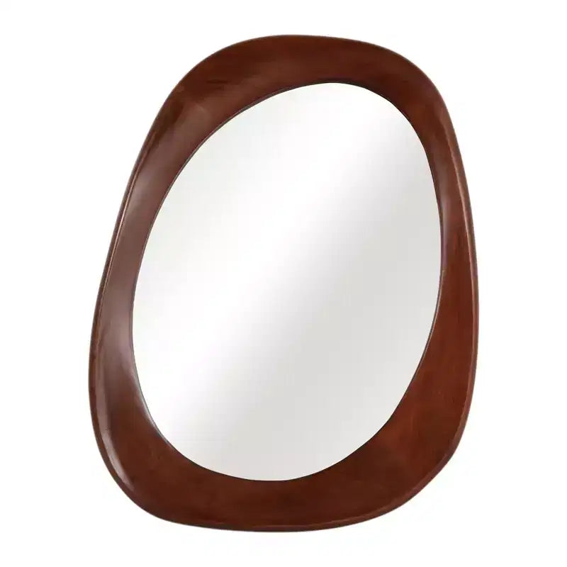 Miroir mural décoratif ovale en bois de manguier pour la décoration de chambre à coucher - Accent mural élégant pour dortoir, coiffeuse de chambre ou décoration de salon - 35, marron et beige