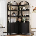 6-Tier Corner Bookshelf, Corner Bookcase with Storage, Rustic l Shaped Bookshelves with Cabinet, for Living Room, Home Office, Retro