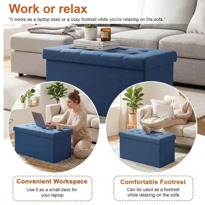 Banc de rangement pliant ottoman de 76 cm, capacité de 300 kg, repose-pieds rembourré pour salon, chambre, entrée