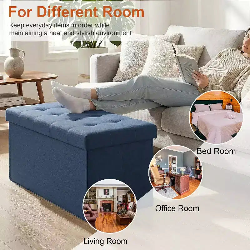 Banc de rangement pliant ottoman de 76 cm, capacité de 300 kg, repose-pieds rembourré pour salon, chambre, entrée