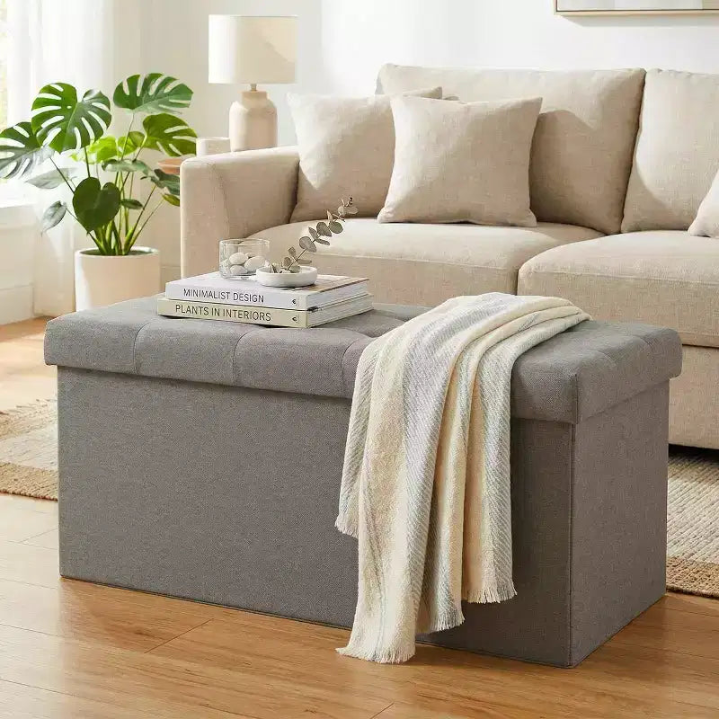 Banc de rangement pliant ottoman de 76 cm, capacité de 300 kg, repose-pieds rembourré pour salon, chambre, entrée