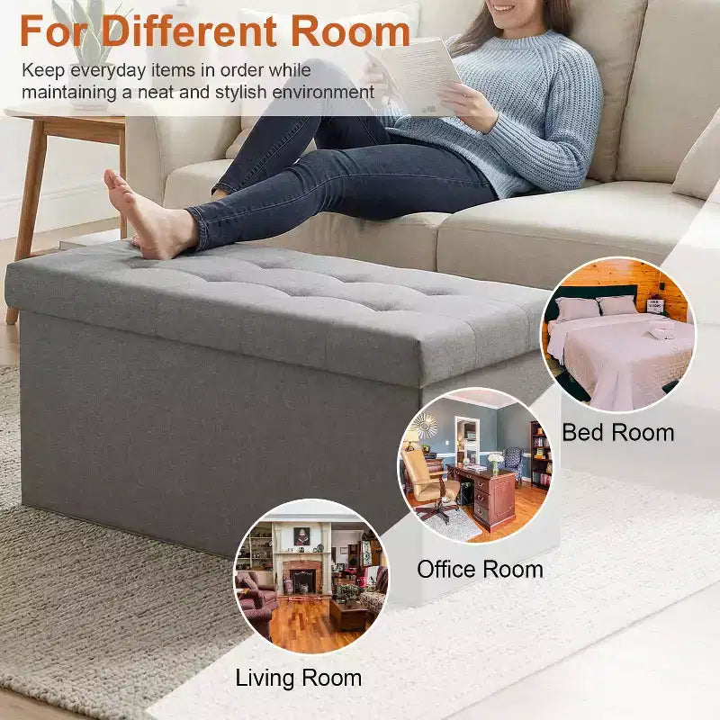 Banc de rangement pliant ottoman de 76 cm, capacité de 300 kg, repose-pieds rembourré pour salon, chambre, entrée