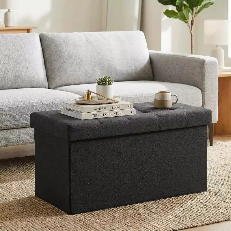 Banc de rangement pliant ottoman de 76 cm, capacité de 300 kg, repose-pieds rembourré pour salon, chambre, entrée