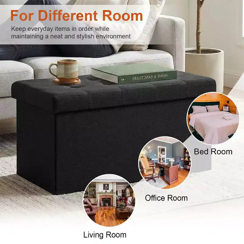 Banc de rangement pliant ottoman de 76 cm, capacité de 300 kg, repose-pieds rembourré pour salon, chambre, entrée
