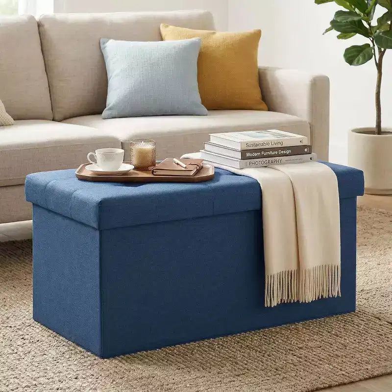 Banc de rangement pliant ottoman de 76 cm, capacité de 300 kg, repose-pieds rembourré pour salon, chambre, entrée