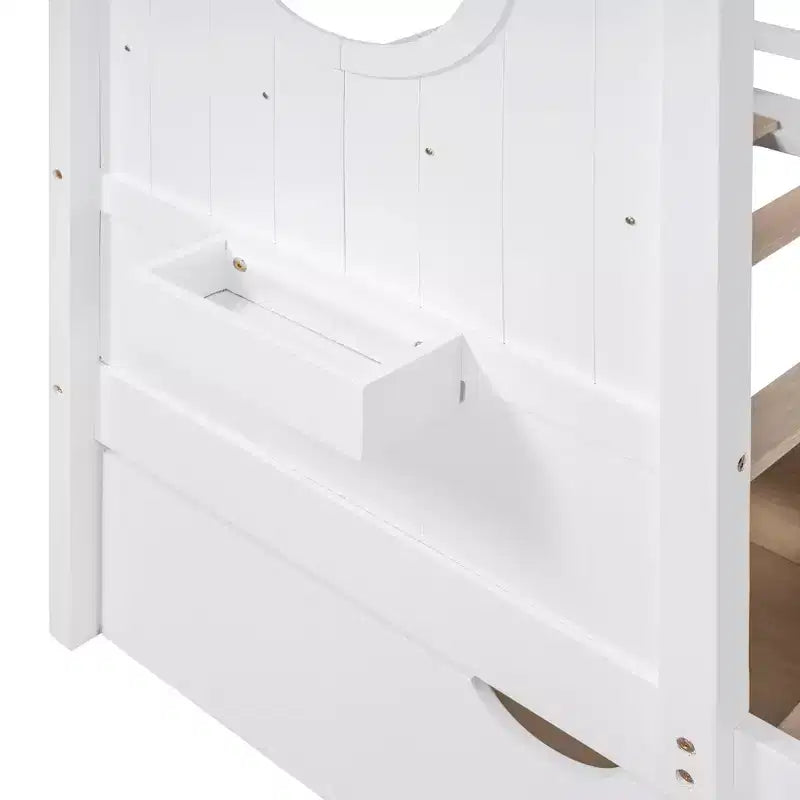 Lit jumeau en bois pour enfants avec 2 tiroirs et étagère de rangement, blanc