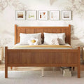 Full Flat Panel Platform Bed with Headboard and Footboard, Wood Grain Shaker Farmhouse Bed Frame, Light Walnut