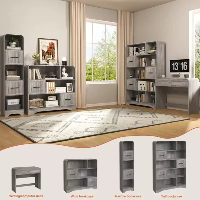 Bibliothèque moderne de 70 po avec 2 bacs réglables, étagère en bois pour bureau ou appartement
