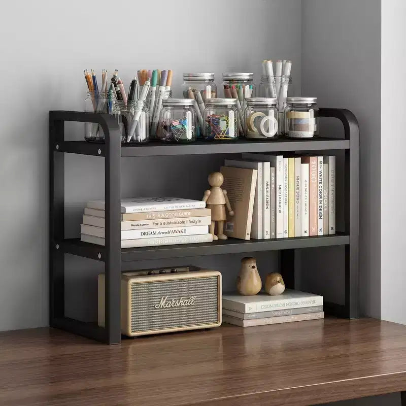 Organisateur d'étagère de bureau en bois à 2 niveaux - Étagère de rangement en bois blanc pour bureau, commode, cabine et décoration de bibliothèque