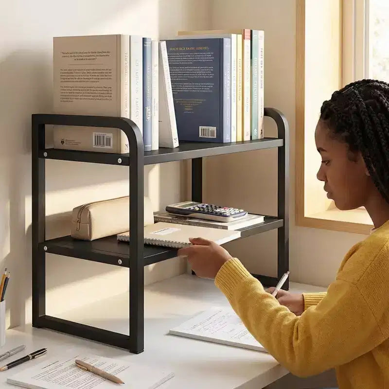 Organisateur d'étagère de bureau en bois à 2 niveaux - Étagère de rangement en bois blanc pour bureau, commode, cabine et décoration de bibliothèque