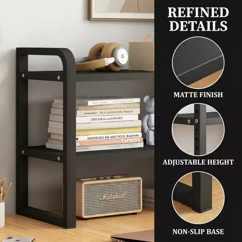 Organisateur d'étagère de bureau en bois à 2 niveaux - Étagère de rangement en bois blanc pour bureau, commode, cabine et décoration de bibliothèque