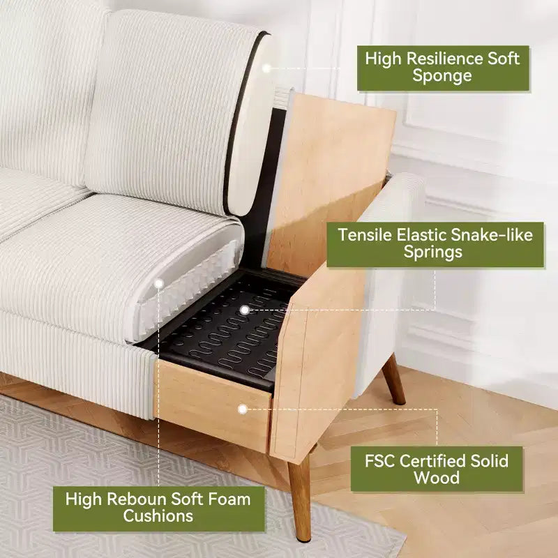 Canapé 2 places de 173 cm, Canapé confortable en velours côtelé pour salon, Causeuse moderne du milieu du siècle, Petits canapés sans outils pour chambre à coucher ou bureau