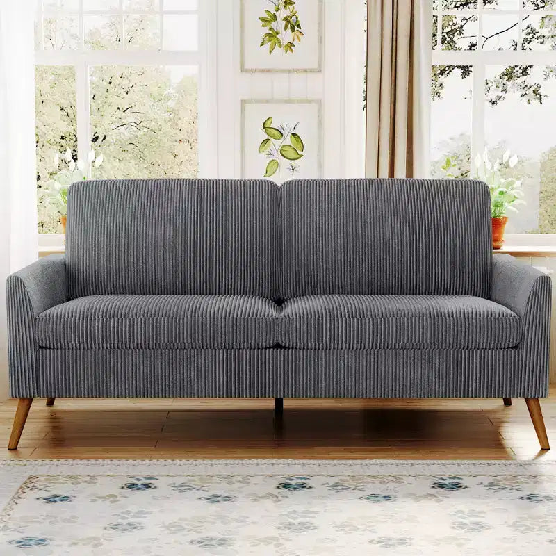 Canapé 2 places de 173 cm, Canapé confortable en velours côtelé pour salon, Causeuse moderne du milieu du siècle, Petits canapés sans outils pour chambre à coucher ou bureau