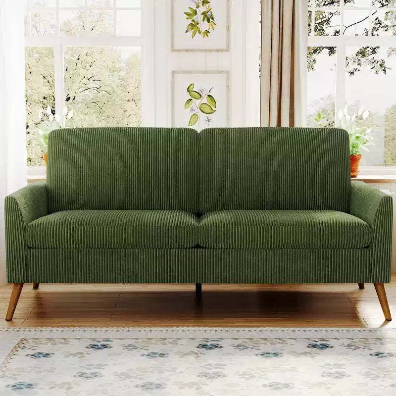 Canapé 2 places de 173 cm, Canapé confortable en velours côtelé pour salon, Causeuse moderne du milieu du siècle, Petits canapés sans outils pour chambre à coucher ou bureau