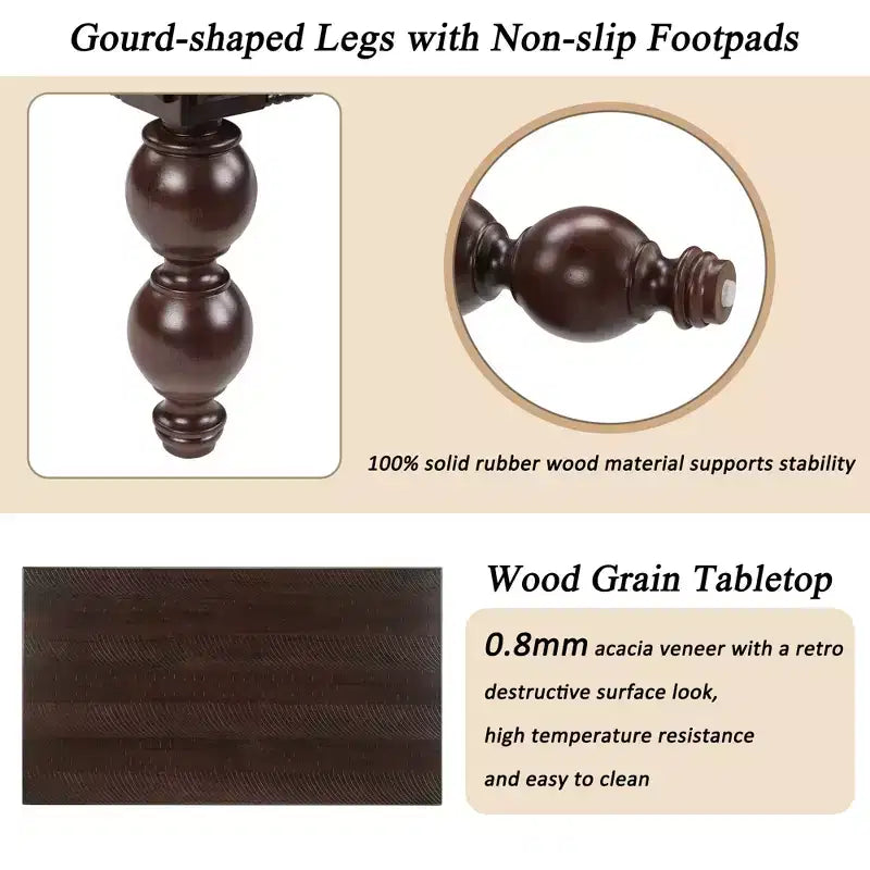 Table basse rectangulaire en bois avec tiroir de rangement, avec pieds en bois massif en forme de calebasse pour salon, expresso