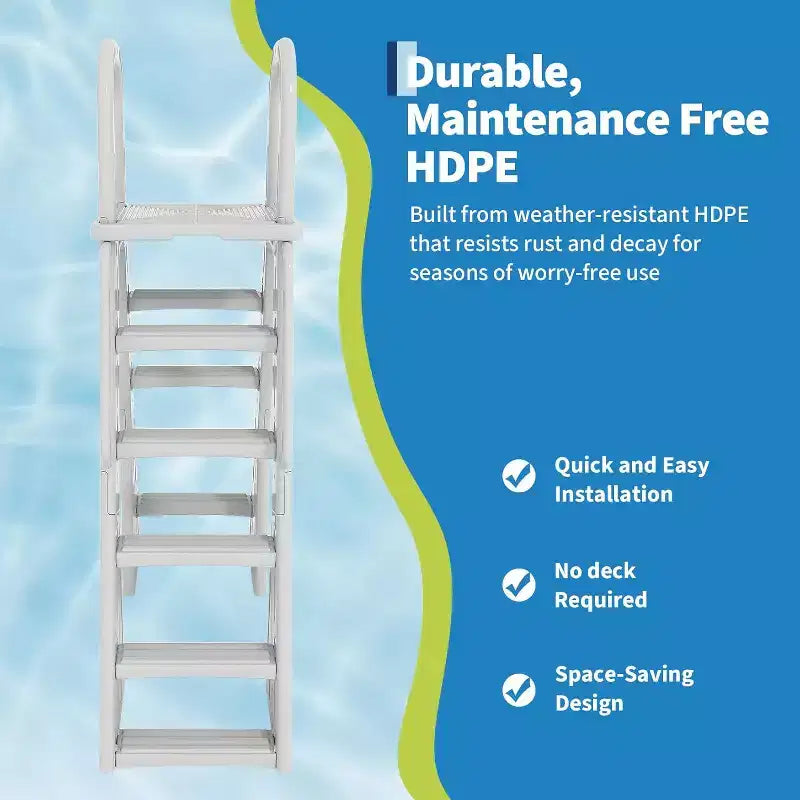 Échelle de piscine en A en PEHD pour piscines hors sol de 48 à 56 pouces, capacité de 400 lbs, marches antidérapantes et sûres, escalier d'accès stable à la piscine avec mains courantes et barrière de sécurité