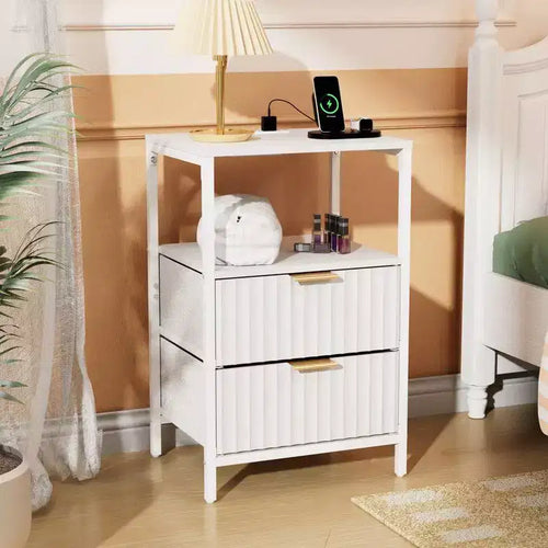 Karl Home 15 Inches Wide Nightstand - 2 Drawers, 1 Shelf, US Power Outlet