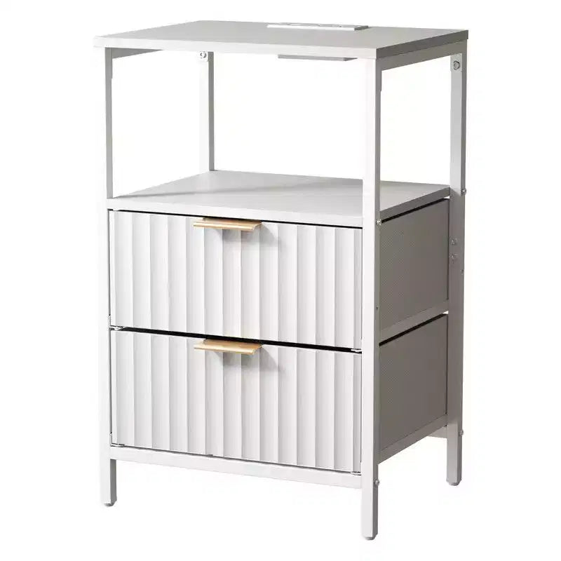 Table de chevet de 38 cm de large - 2 tiroirs, 1 étagère, prise de courant américaine