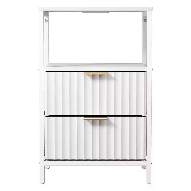 Table de chevet de 38 cm de large - 2 tiroirs, 1 étagère, prise de courant américaine