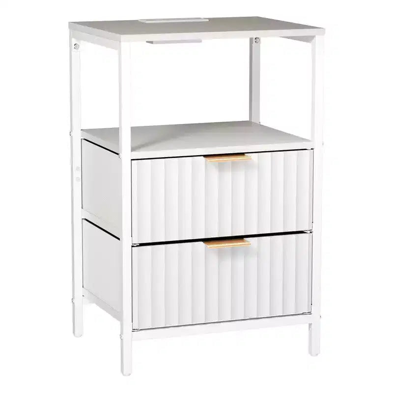 Table de chevet de 38 cm de large - 2 tiroirs, 1 étagère, prise de courant américaine