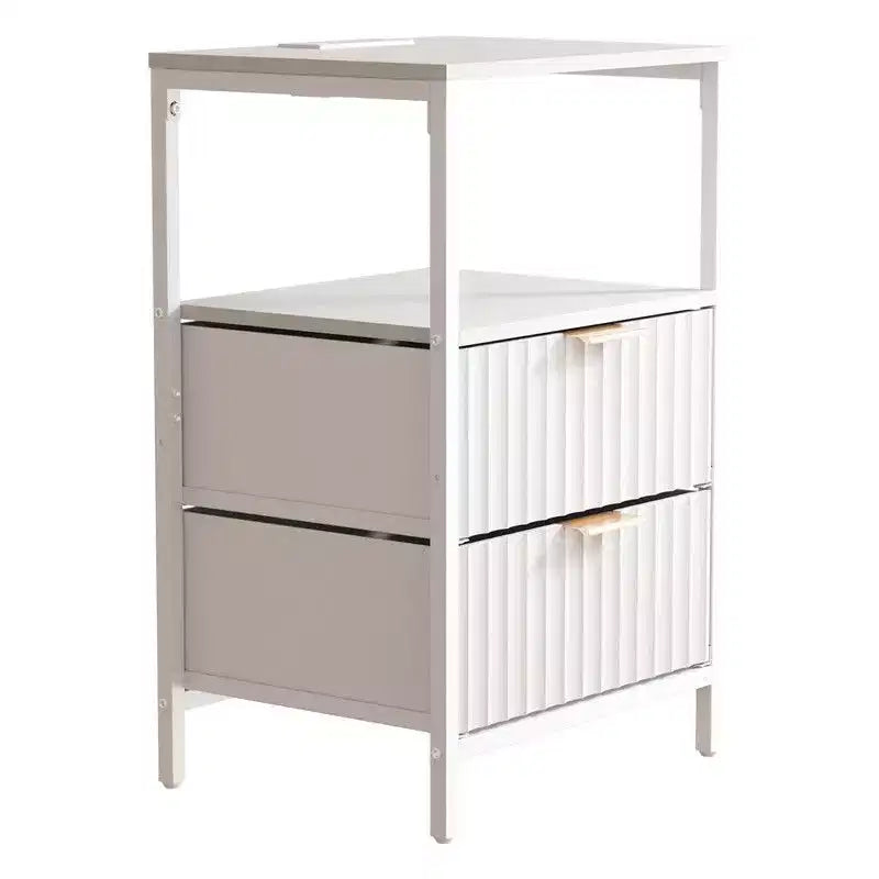 Table de chevet de 38 cm de large - 2 tiroirs, 1 étagère, prise de courant américaine
